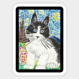 Maine coon cat  watercolor Starry Night themed Sticker